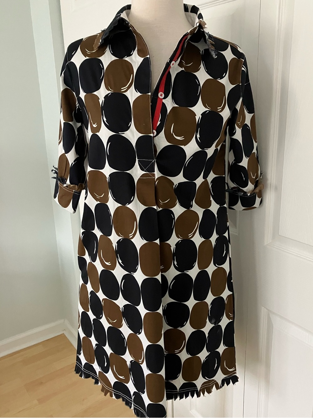 Dizzy Lizzie NWOT Audrey Chocolate Black /White DotsClooar Shift Dress X Small